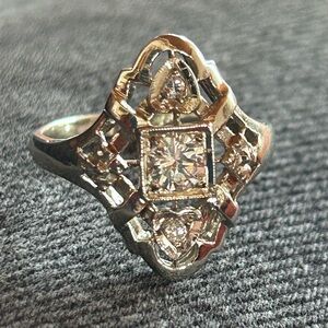 14k gold art deco shield ring size 6.75